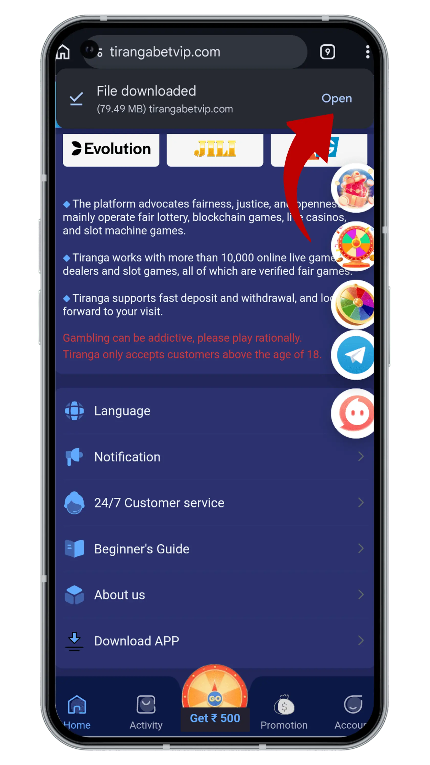 Complete Installation on the Device